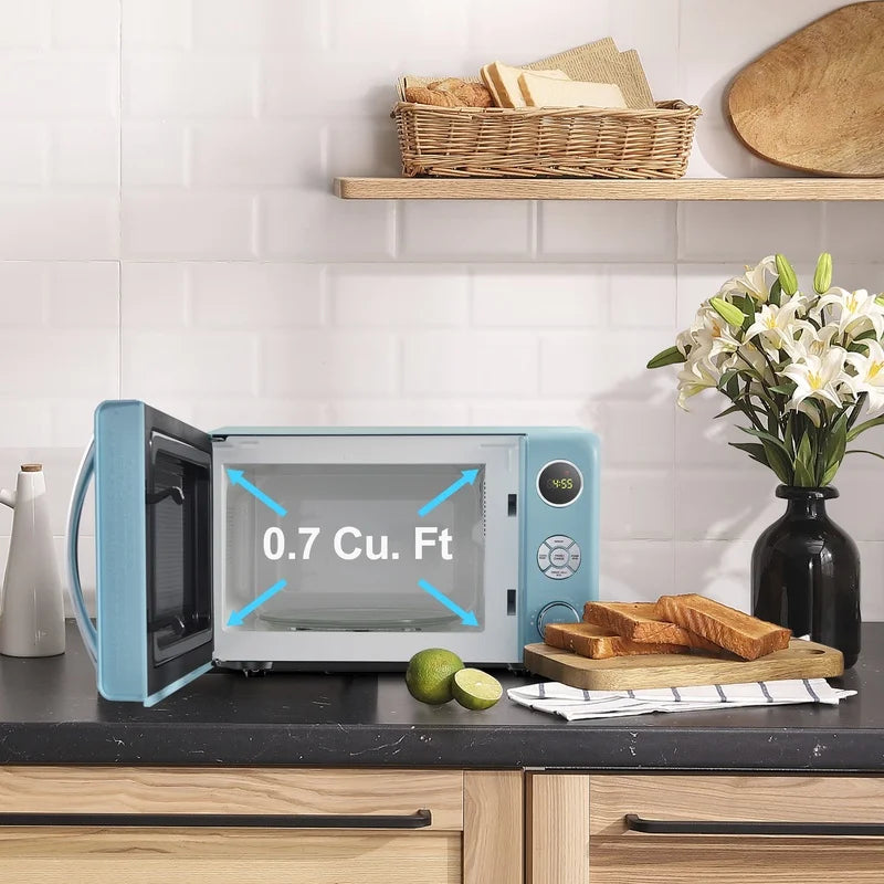 Retro Microwave Oven Countertop 700W Defrost 6 Power Levels