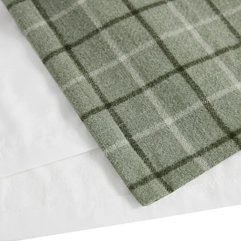 Green Plaid Curtain Panel With Fleece Lining 50x84