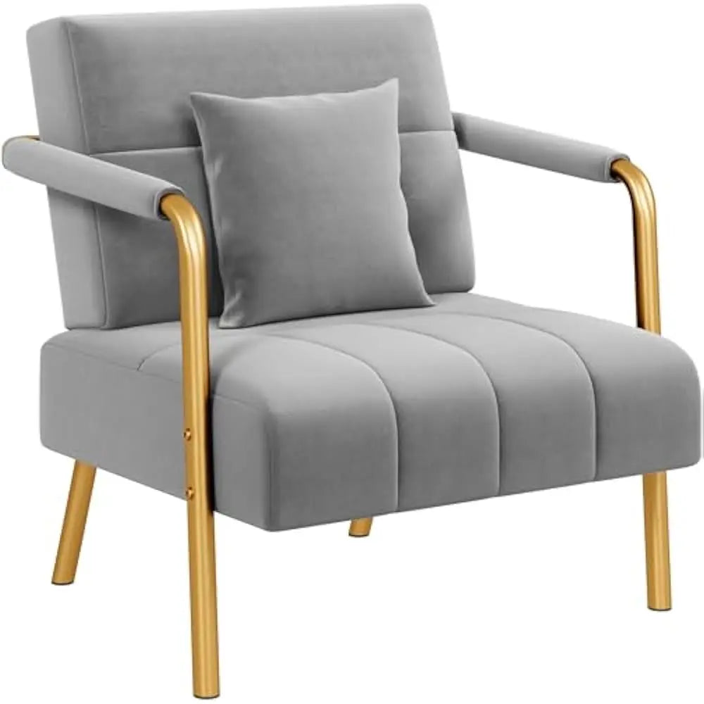 Lux Velvet Sofa With Gold Tone Metal Arms For Living Room