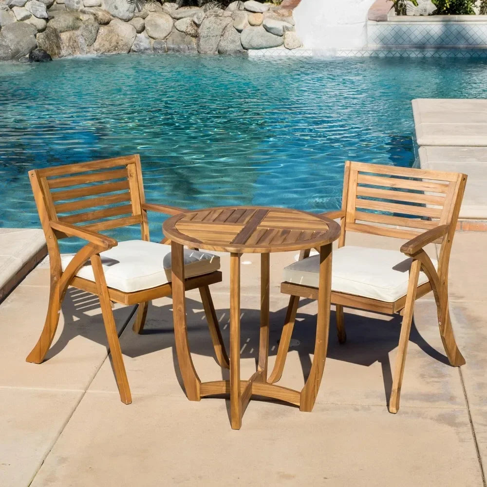 Coronado Acacia Wood Bistro Set Outdoor Garden Set 27.25 x 24 x 34.25 Inches 3 Pieces Teak Finish