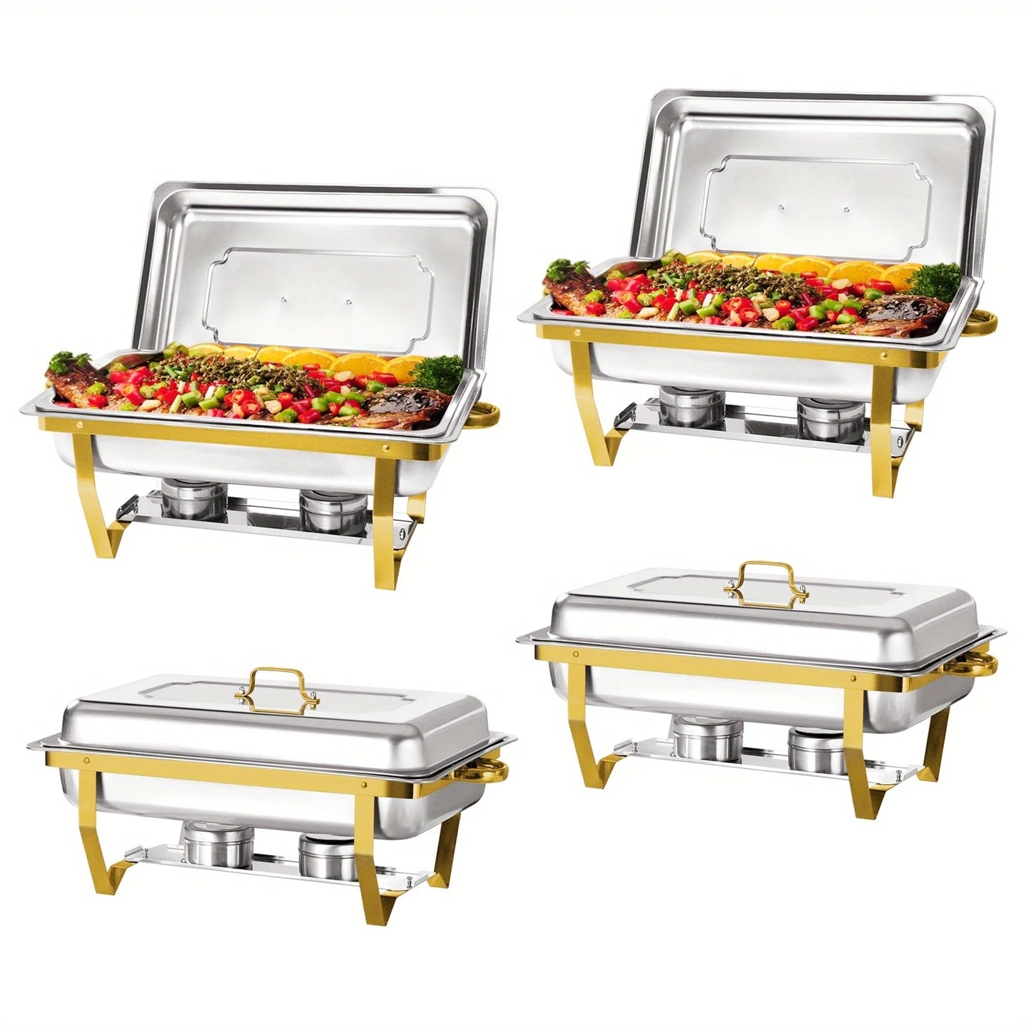 4 Pack 8 Quart Chafing Dish Buffet Set Stainless Steel Food Warmer Chafer with Chafing Fuel Holder for Party Catering Silver
