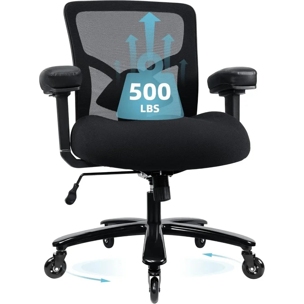 Big And Tall Office Chair 500lbs Ergonomic Mesh Desk Chair Heavy Duty Computer Chair Wide Thick Seat Cushion Black