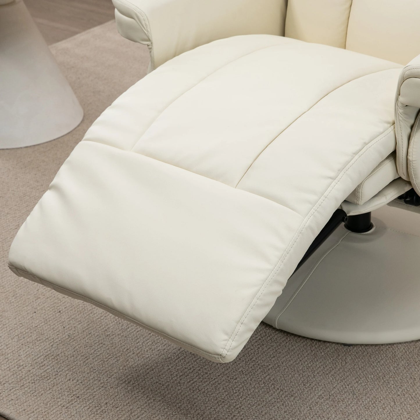 Pu Leather Manual Recliner Armchair With Cup Holder Pocket for Living Room Cream