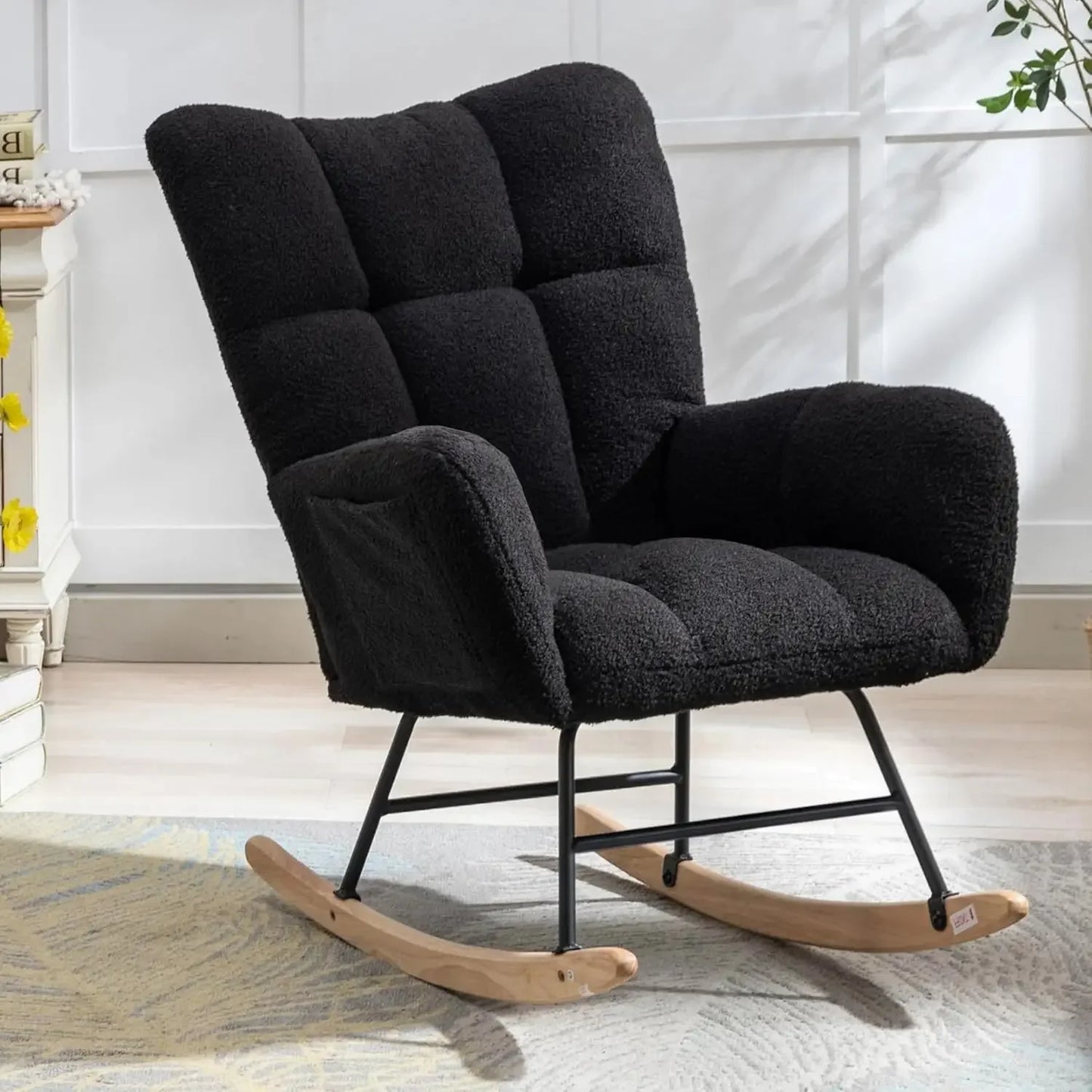 Nursery Teddy Upholstered Glider Rocker Chair High Back