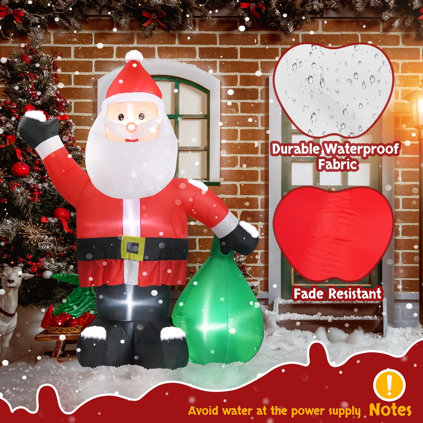 6 FT Lighted Christmas Inflatable Santa Claus Decoration with Large Gift Bag Funny Blow Up Yard Decor