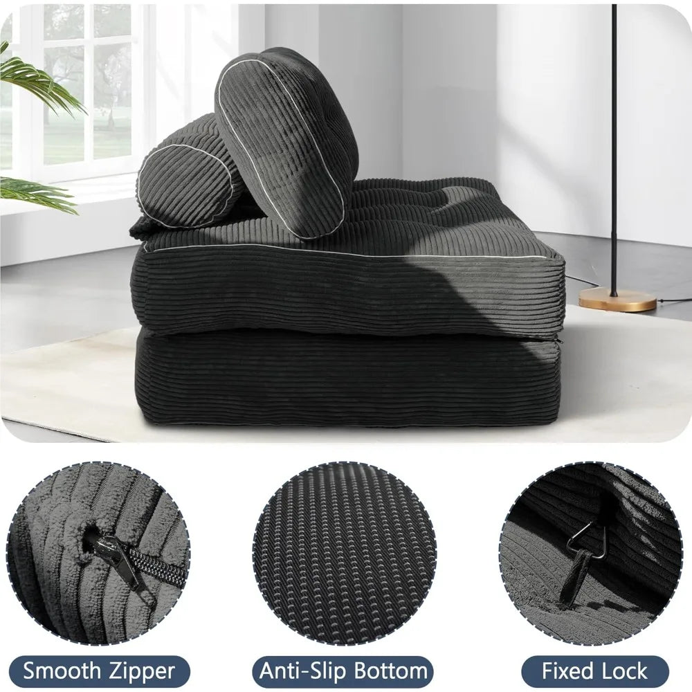 Sofa Bed with Pillow Convertible Sleeper Chair Folding Foam Couch Single Size Floor Mattress