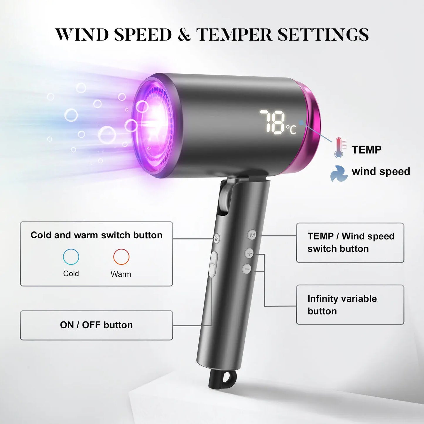 Sejoy Hair Dryer 1800W Professional Salon Ionic Blow Dryer with Negative Nozzle