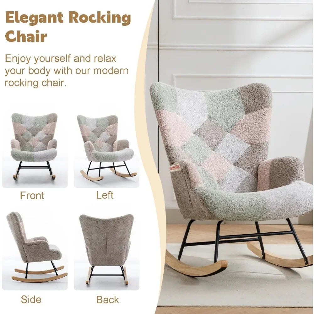 Nursery Teddy Upholstered Glider Rocker Chair High Back