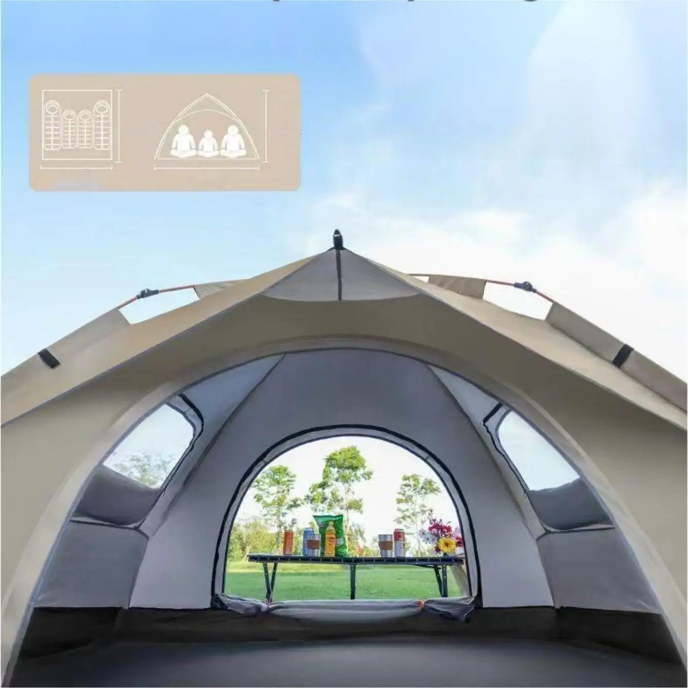 Outdoor Shelter Sunshade Self-Driving Travel Camping Tent with Two Doors and Two Windows
