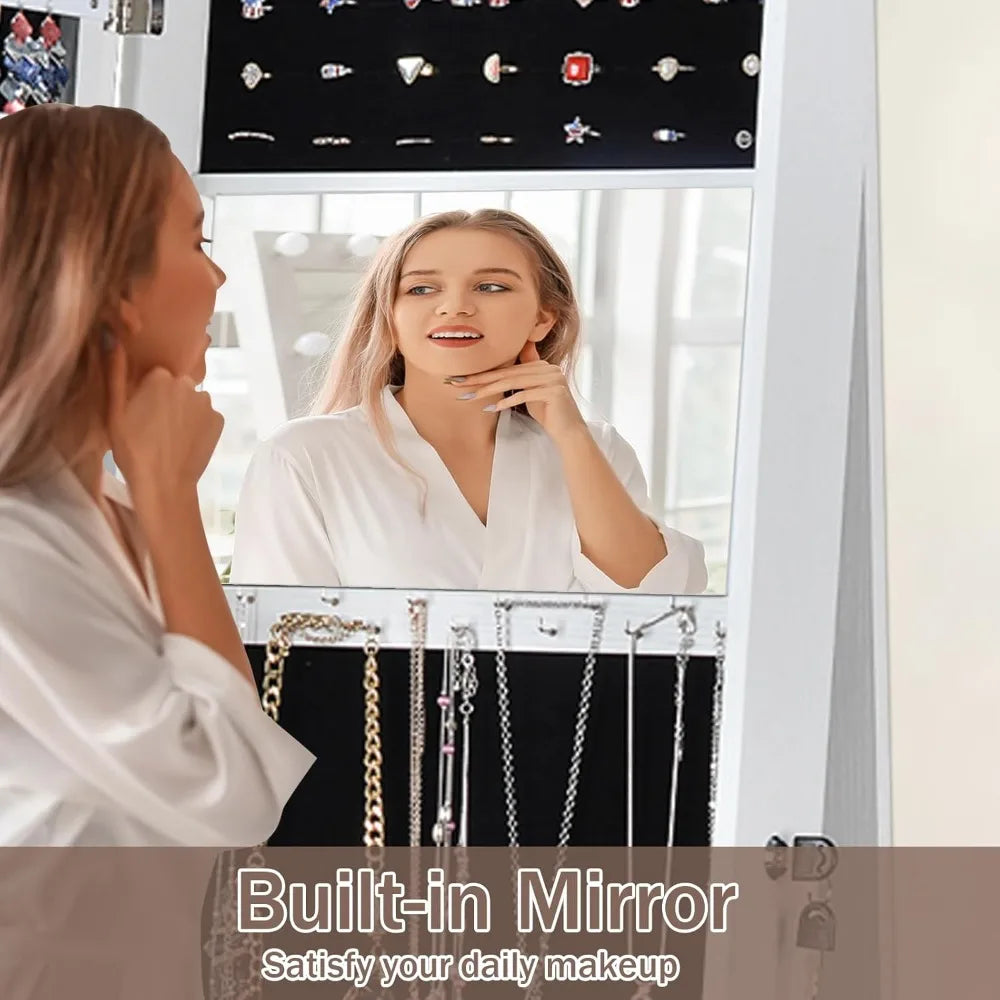 65 Inch Standing Mirror Jewelry Cabinet 360 Swivel