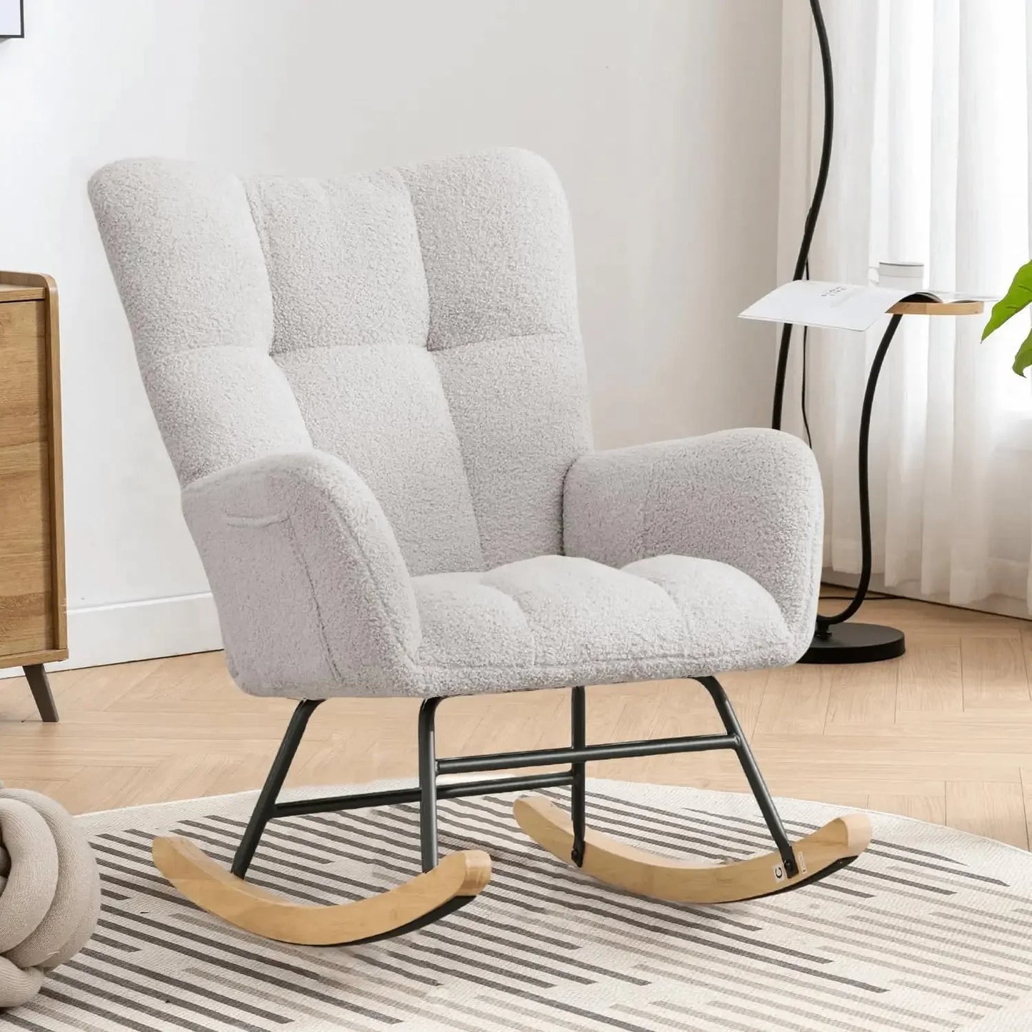Nursery Teddy Upholstered Glider Rocker Chair High Back