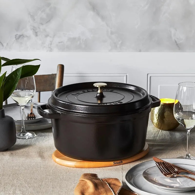 Staub Cast Iron Dutch Oven 7 Qt Round Cocotte Black Matte