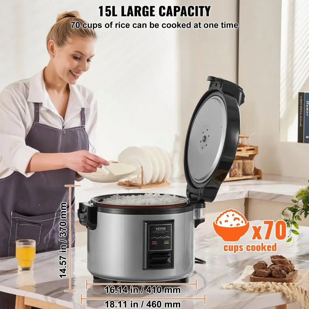 70 Cup Commercial Rice Cooker 15L Non Stick Pot 12 Hour Keep Warm Function For Restaurant Use