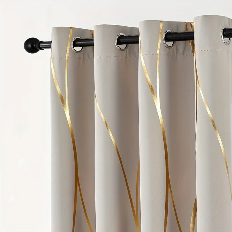 2 Pcs Golden Wave Circle Blackout Curtains With Grommet Top