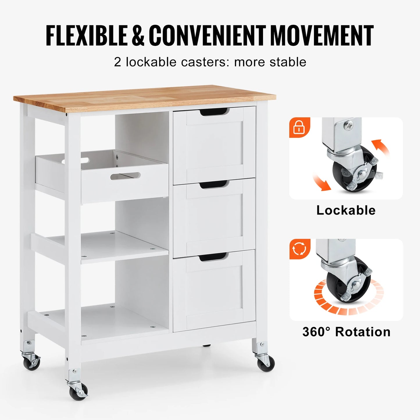 SucceBuy Kitchen Island Cart With Wood Top Drawers Shelves