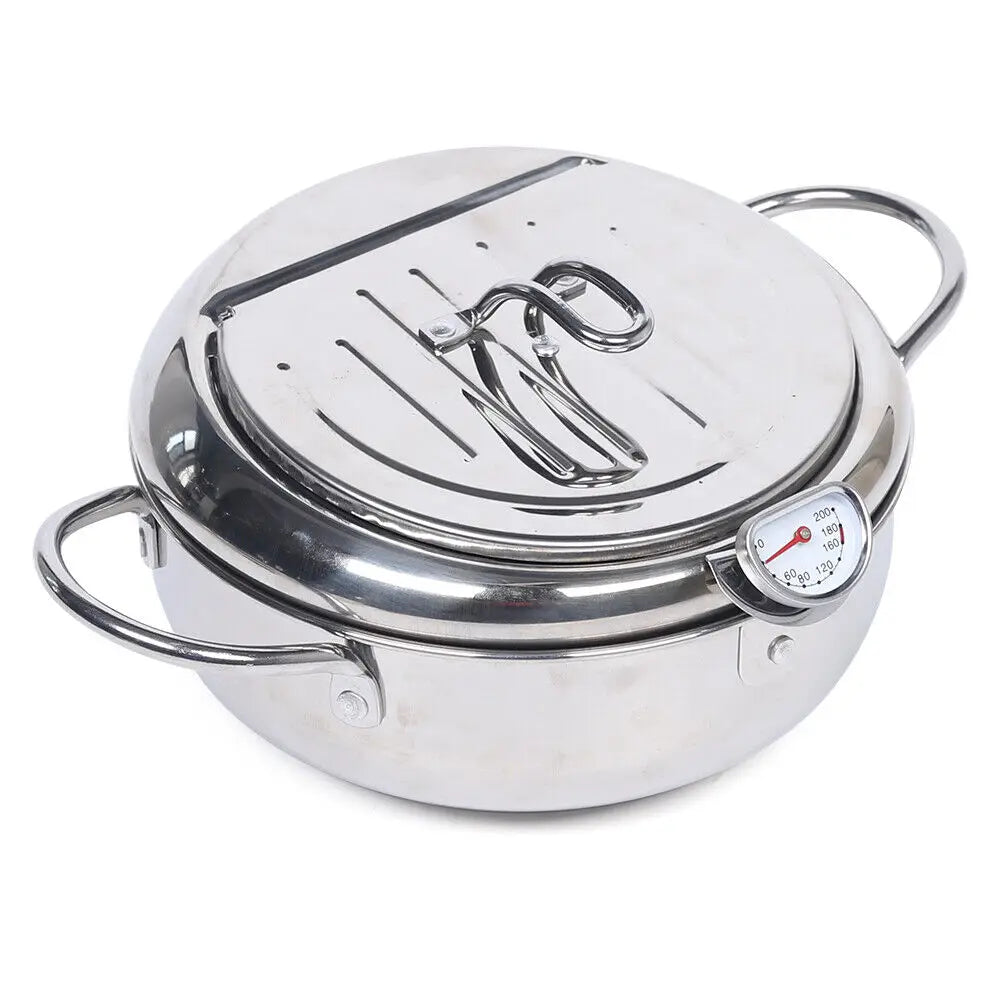 Deep Fryer Pot 304 Stainless Steel With Temperature Control And Lid Deep Frying Pan