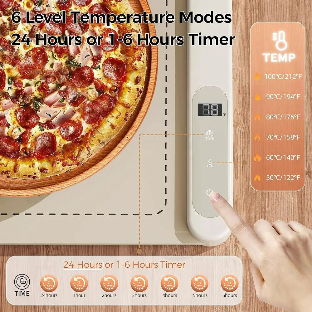 Graphene Electric Warming Mat Rapid Heating Food Tray with 6 Temperature Settings and Timer Portable Silicone Food Heater for Parties and Events