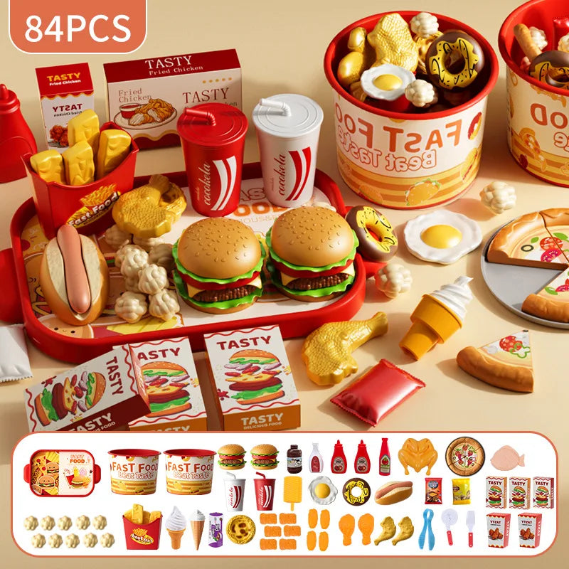 Kid Kitchen Toy Set Hamburger Pizza Fries Pretend Play