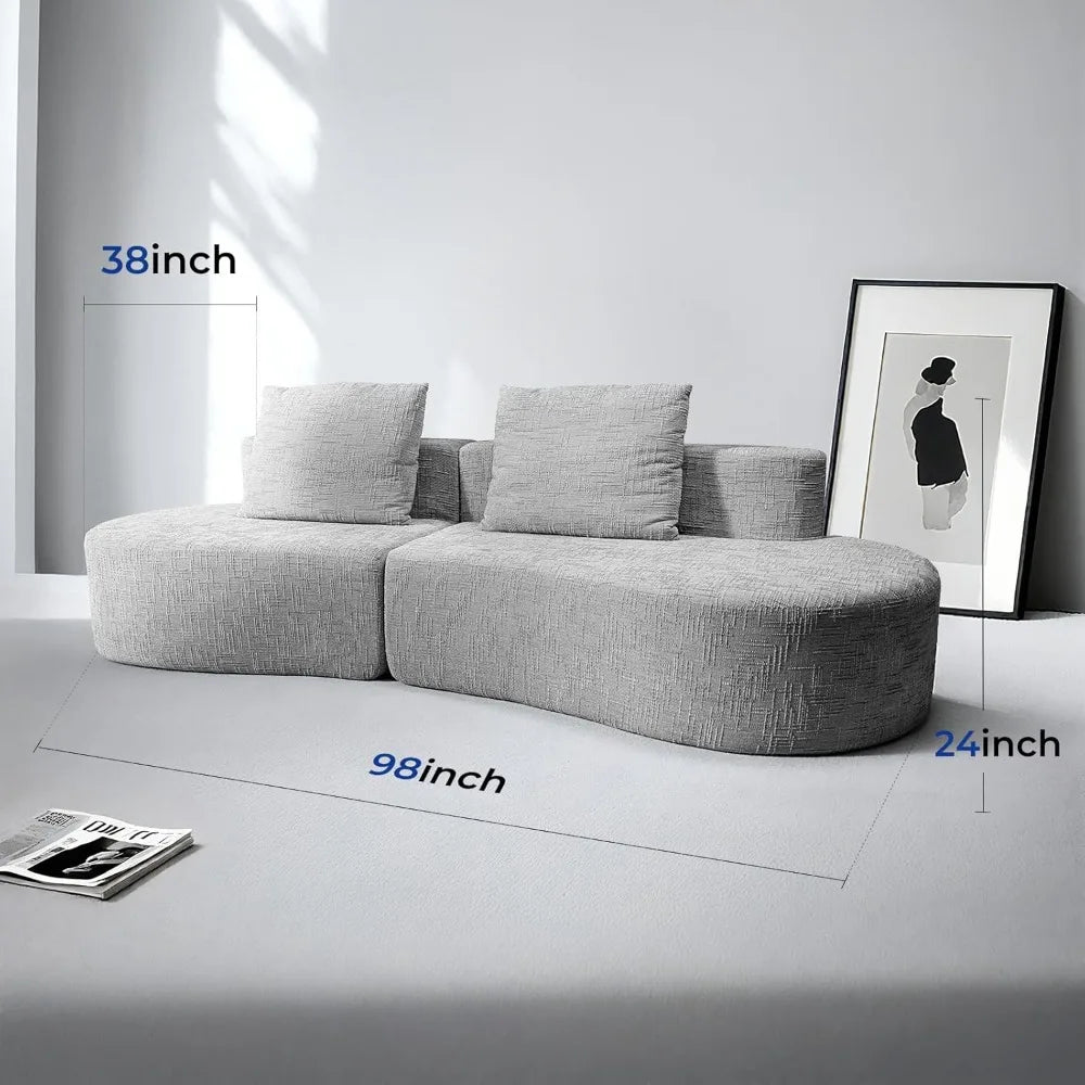 98" Curved Sofa with Half Moon Design, Sofa Bed with 2 Throw Pillows & 4 Seaters for Living Room, Office & Apartment