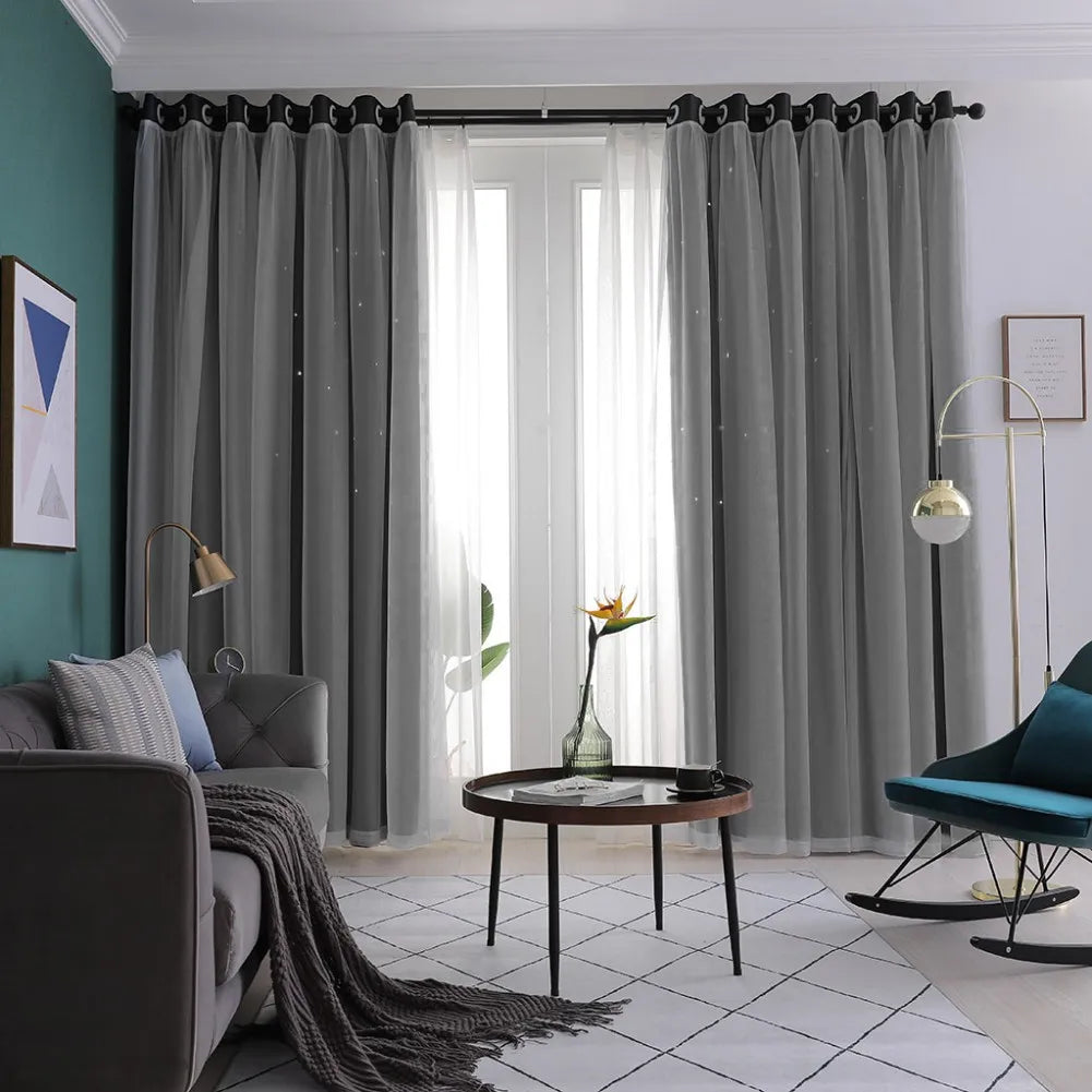Hollow Star Curtain With Cutout Drape Room Darkening 40x84