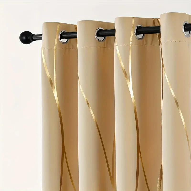 2 Pcs Golden Wave Circle Blackout Curtains With Grommet Top