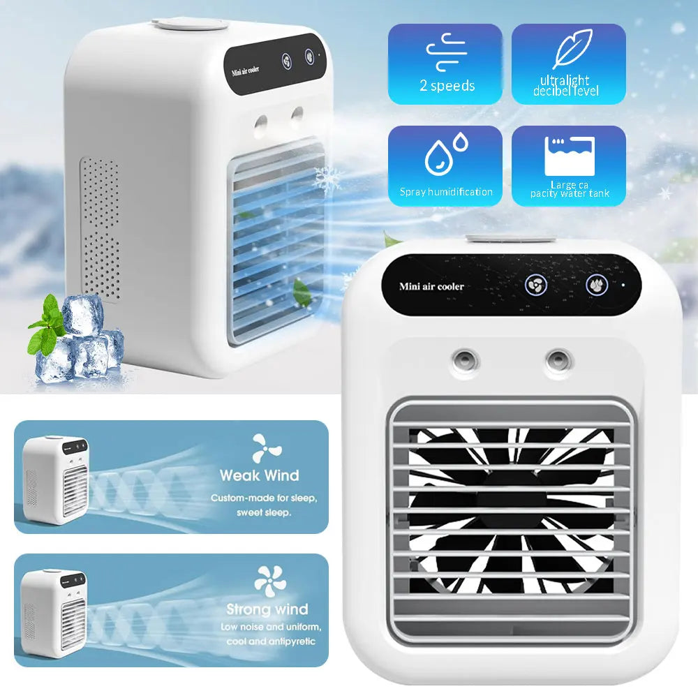 Mini Air Cooler Portable Fan Air Conditioner Humidifier USB Water Cooling Fan with 500ml Water Tank for Home and Office