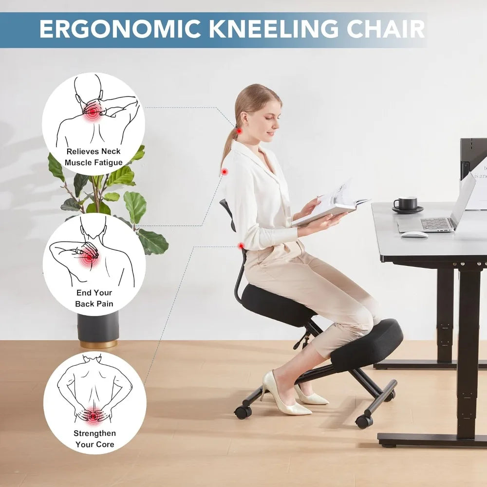 Ergonomic Kneeling Chair with Back Support Adjustable Stool Modern Design with Smooth Gliding Casters