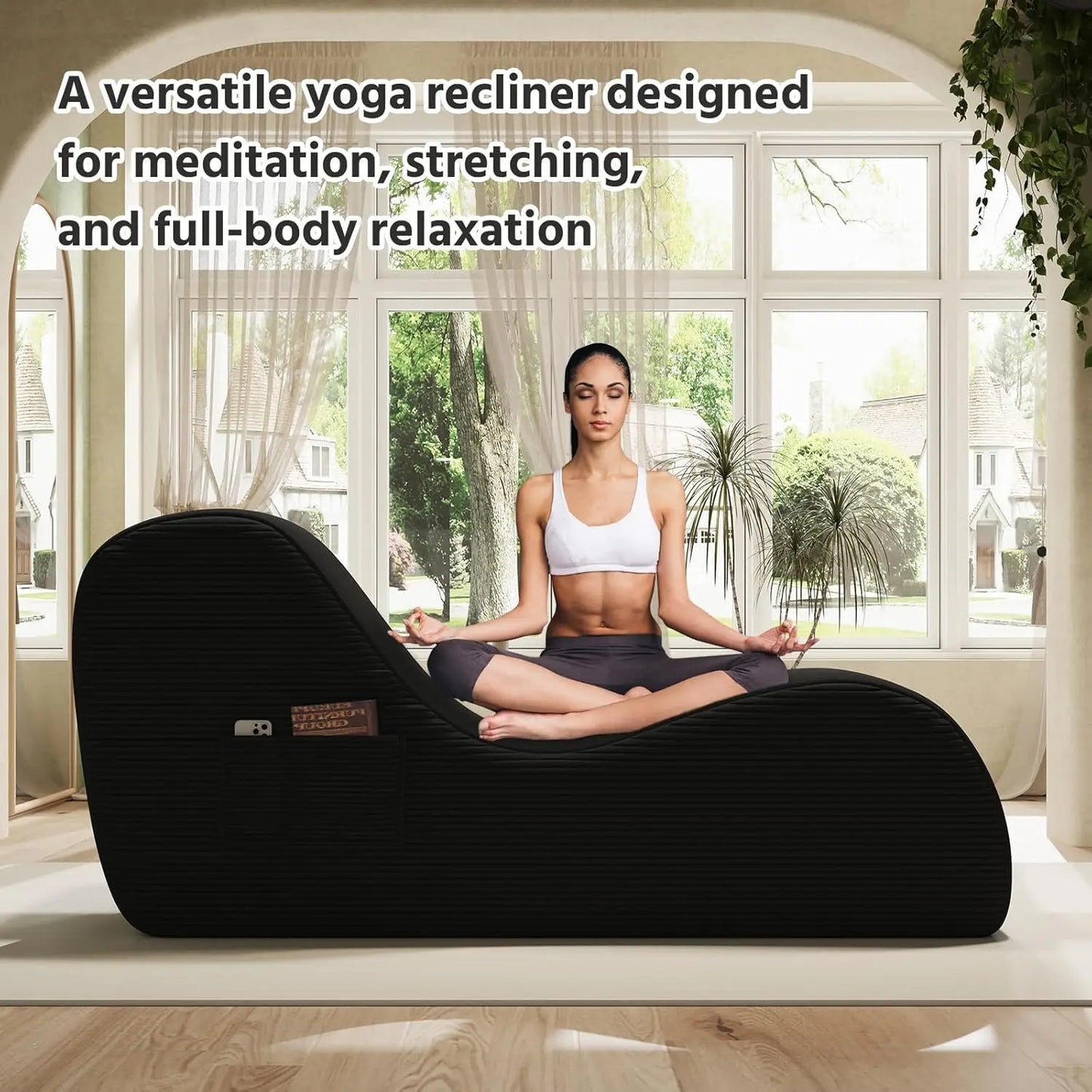 Yoga Chairs for Adults Chaise Lounge Chair with Waist Pad Foot Pad Side Pockets High Density Foam Non Slip Bottom