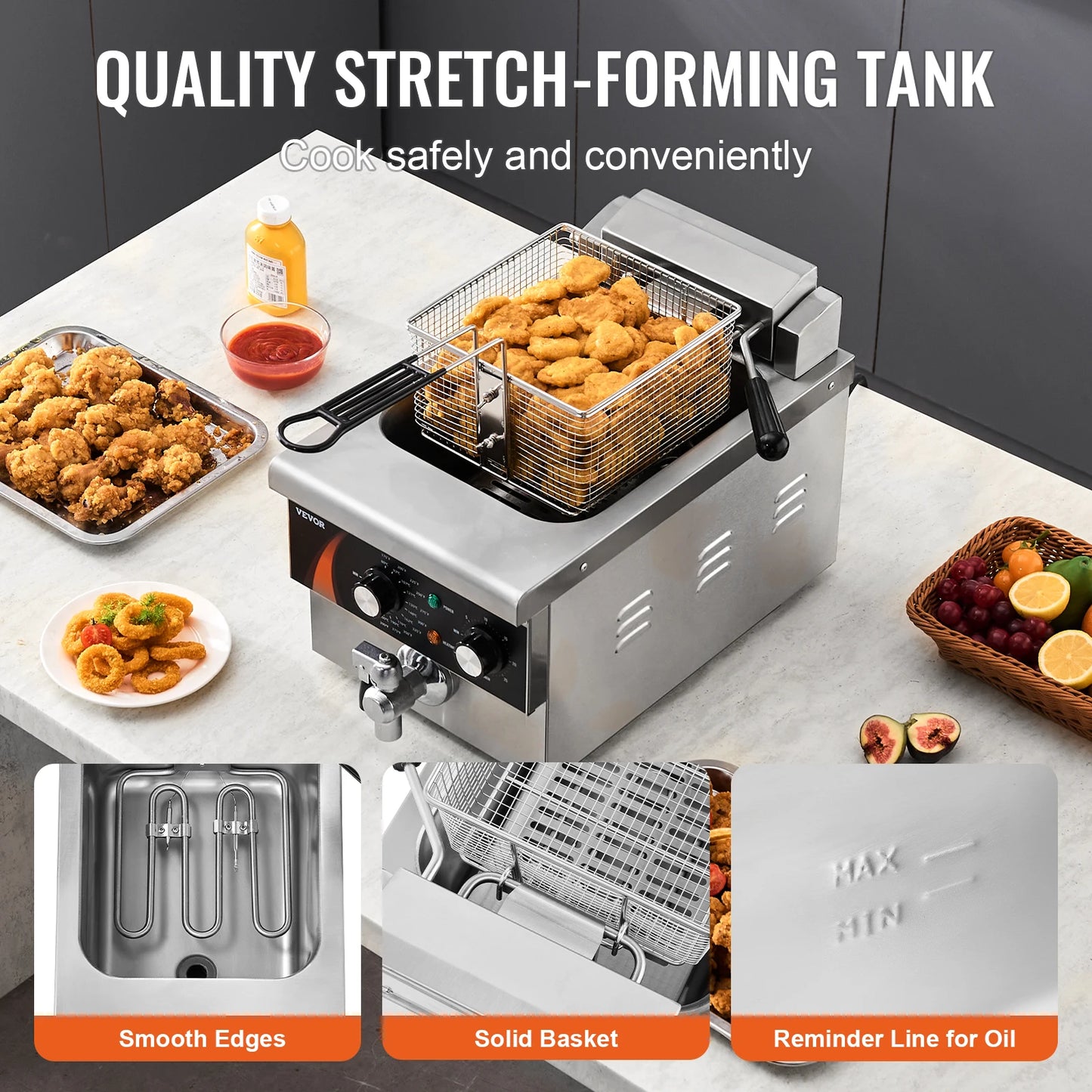 SucceBuy 9 Qt Electric Deep Fryer 1750W Countertop Basket