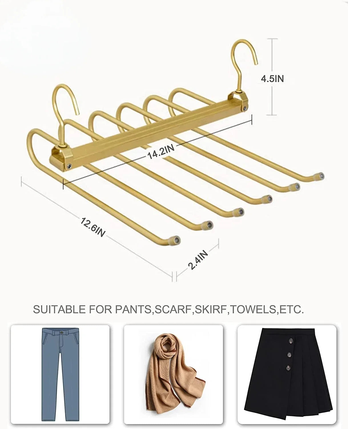 6 Layers Aluminum Pants Hangers Space Saving Jeans Scarf Organizer Multi Functional Closet Heavy Rack for Slacks Skirt Trousers Black