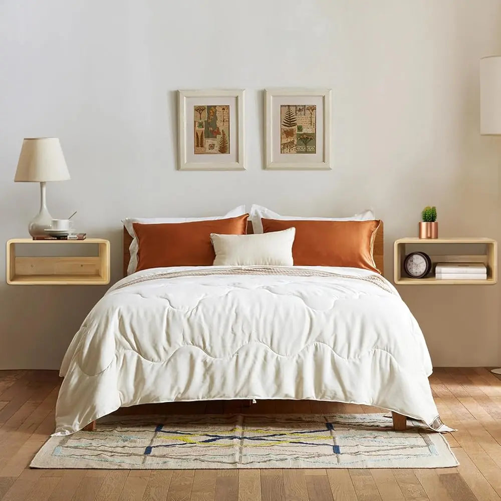 Floating Nightstand Set 2 Wall Mounted Pine Wood Table
