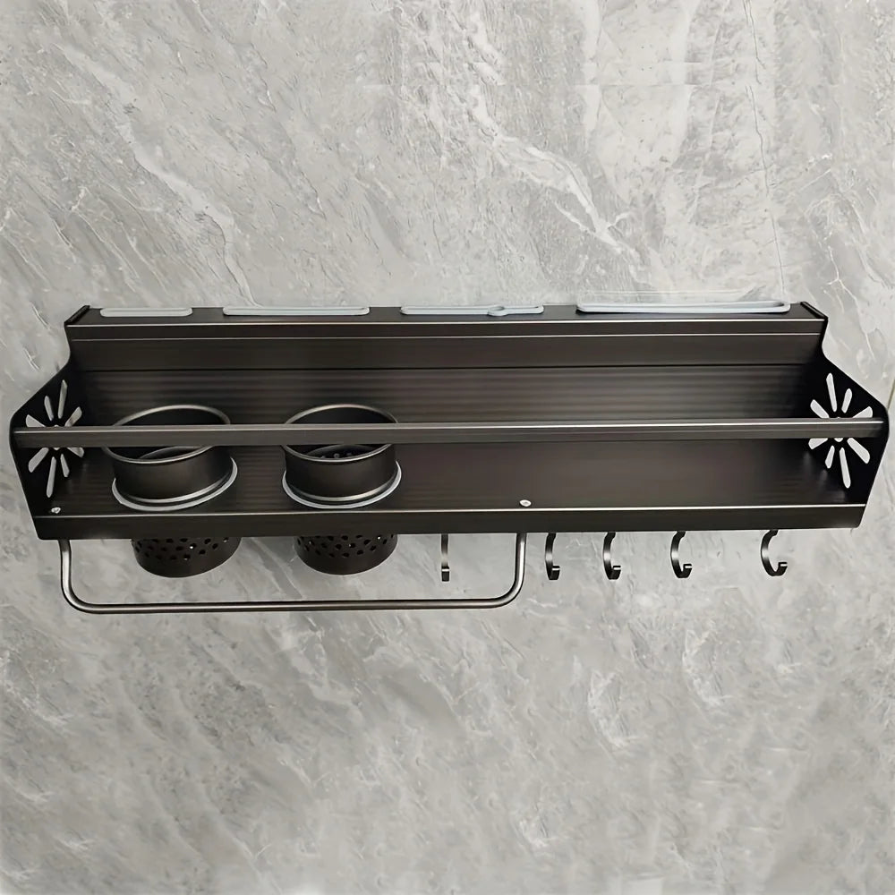 Wall Mounted Spice Rack With Hooks For Kitchen Utensils