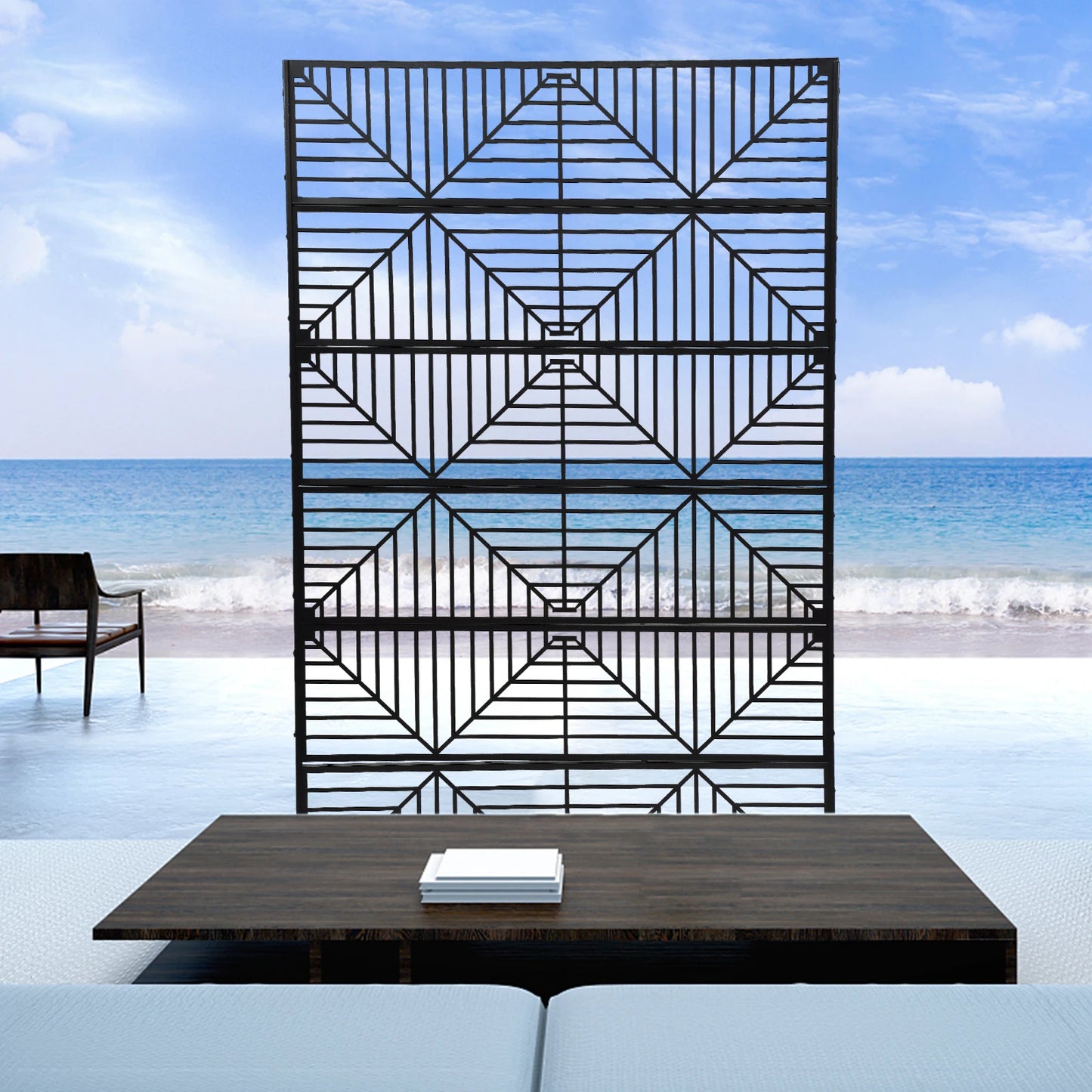 Outdoor Privacy Screens and Panels for Patio Metal Privacy Fence Screen Freestanding Decorative Room Divider Hollow Stripes
