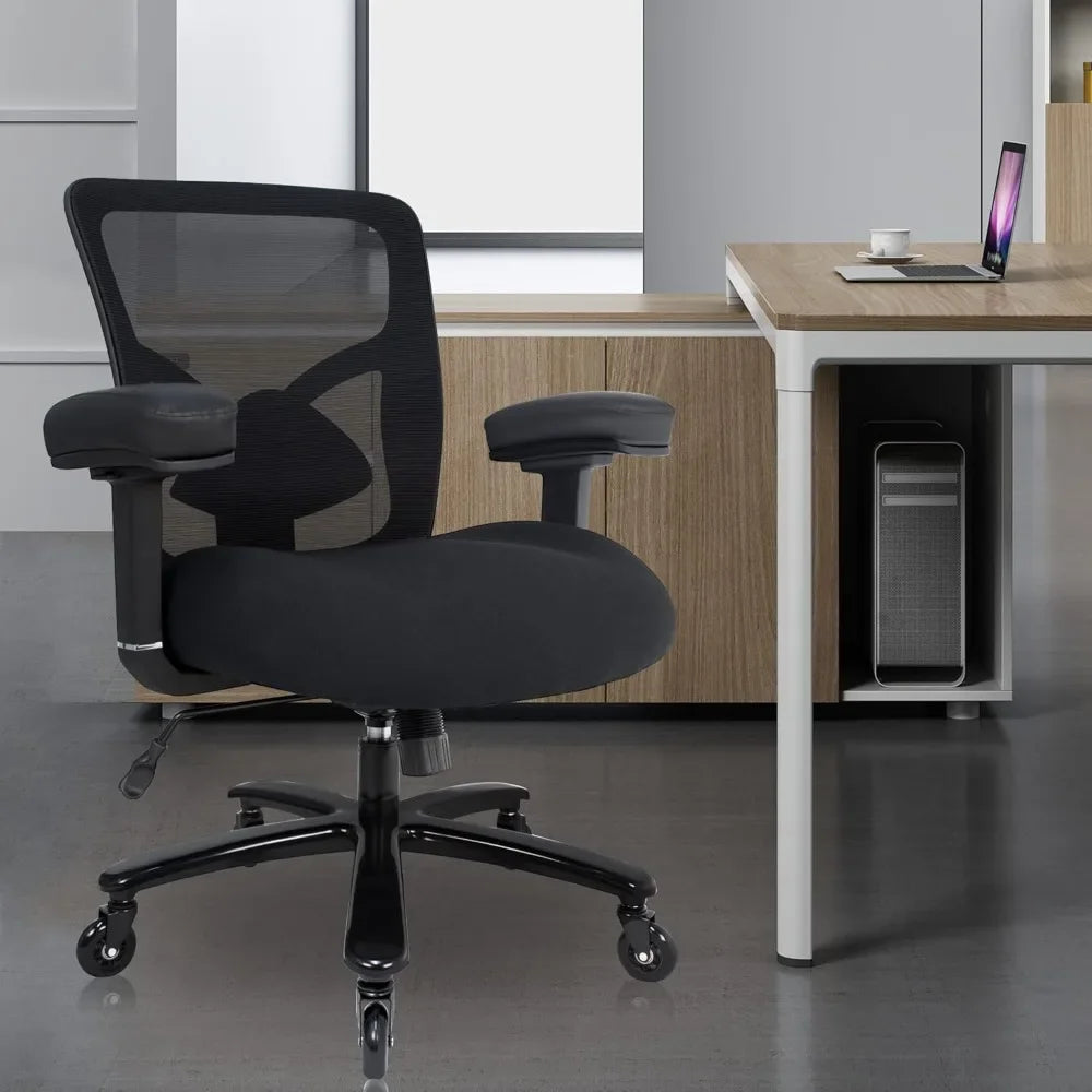 Big And Tall Office Chair 500lbs Ergonomic Mesh Desk Chair Heavy Duty Computer Chair Wide Thick Seat Cushion Black