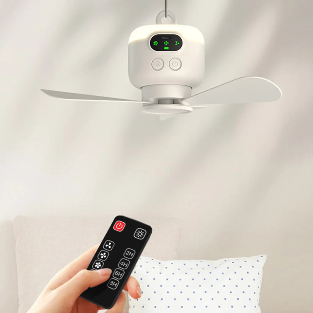 Portable Wireless Ceiling Fan Light Rechargeable Camping Fan with Remote Control for Outdoor Use