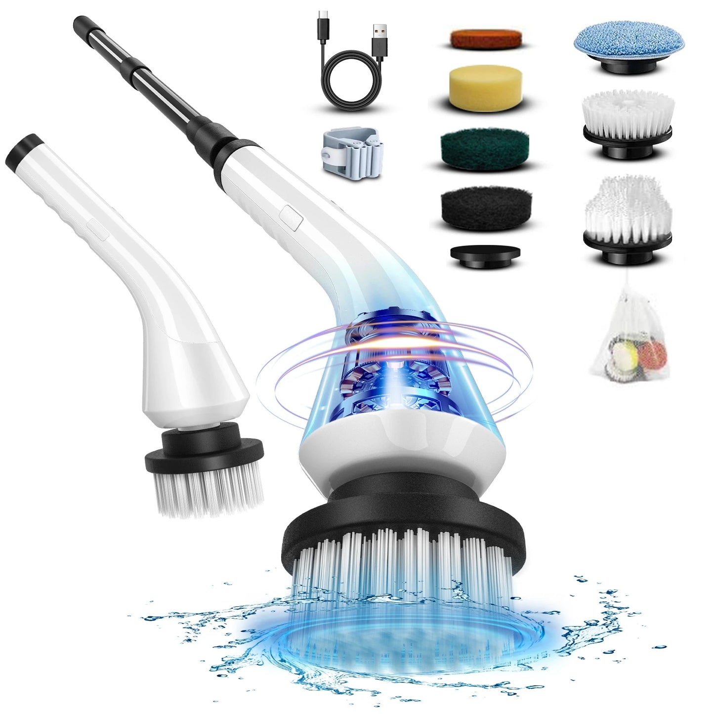 Electric Spin Scrubber With 8 Replaceable Brush Heads