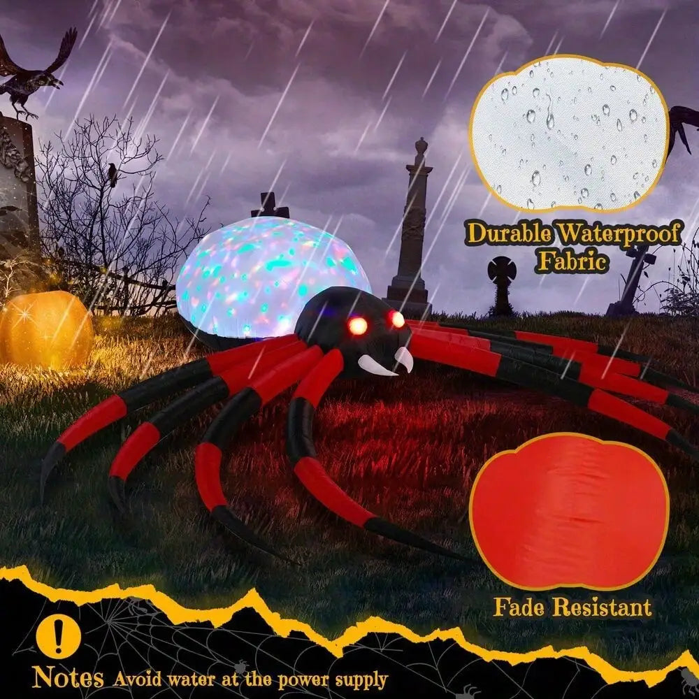 12FT Giant Halloween Inflatable Spider Yard Decoration with Rotating LED Light