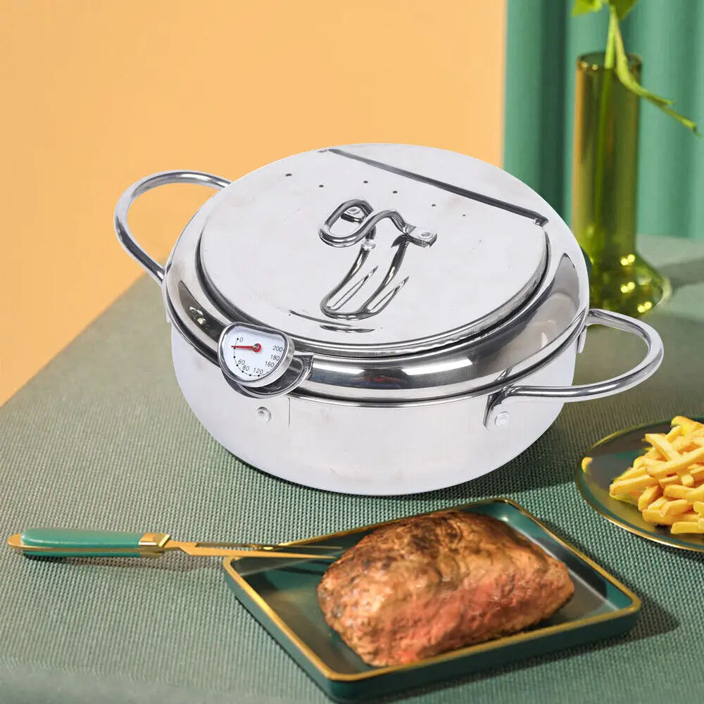 Deep Fryer Pot 304 Stainless Steel With Temperature Control And Lid Deep Frying Pan