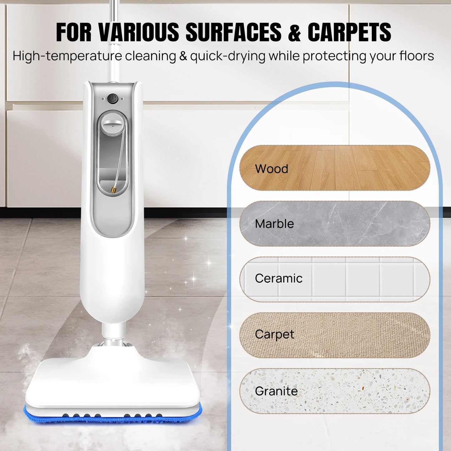 12 In 1 Electric Steam Mop With Rotating Head 120 Degree