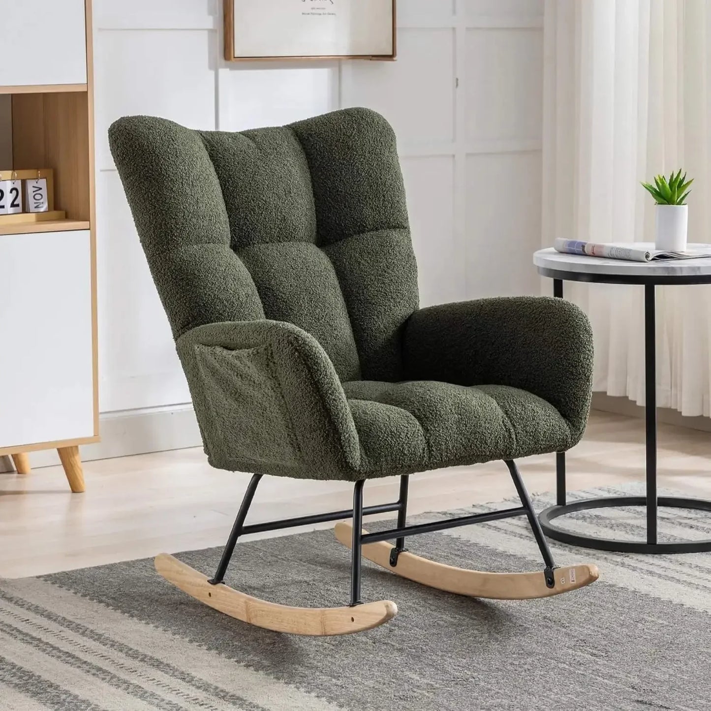 Nursery Teddy Upholstered Glider Rocker Chair High Back