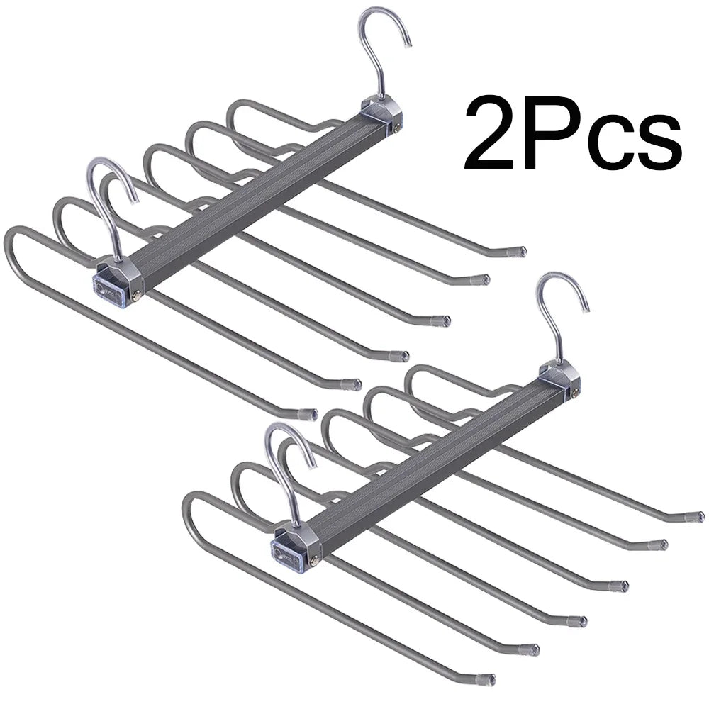 6 Layers Aluminum Pants Hangers Space Saving Jeans Scarf Organizer Multi Functional Closet Heavy Rack for Slacks Skirt Trousers Black