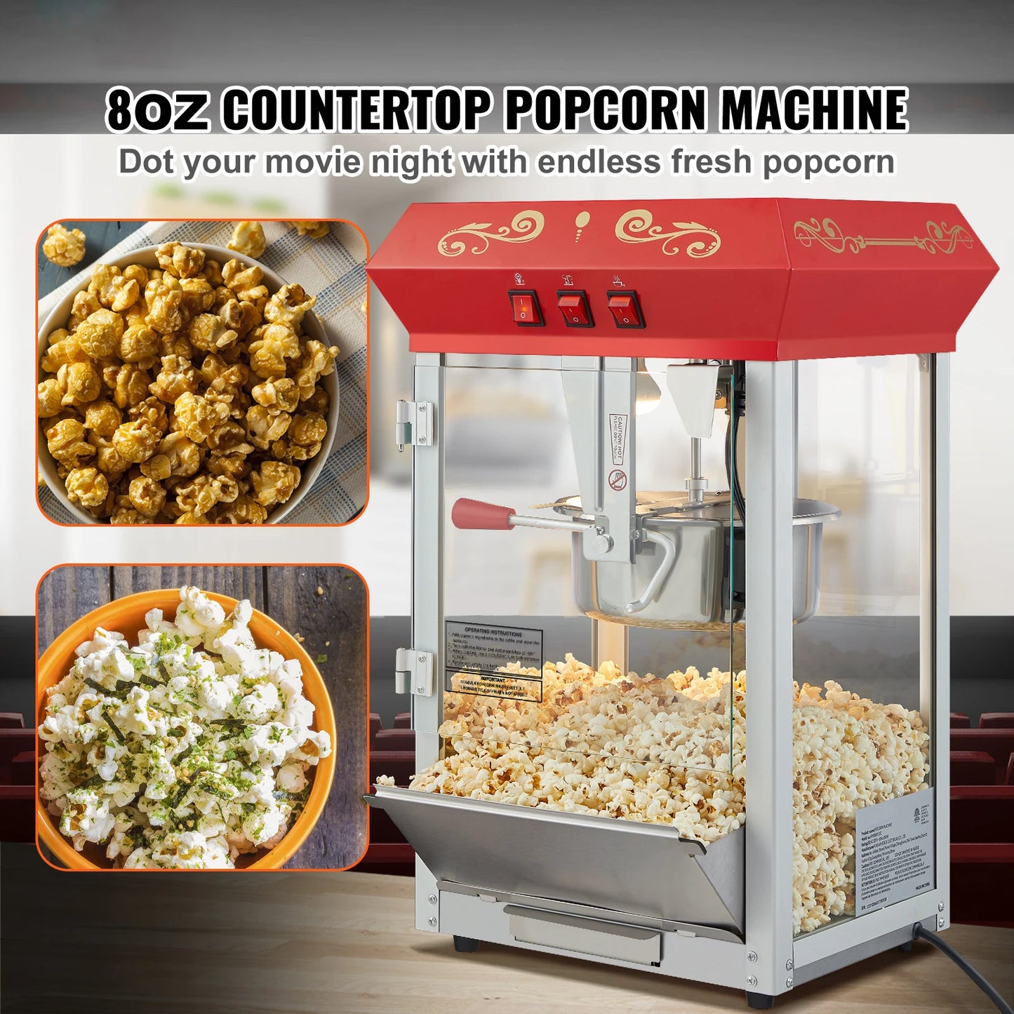VEVOR 8 To 12 Oz Electric Popcorn Maker Commercial Popper