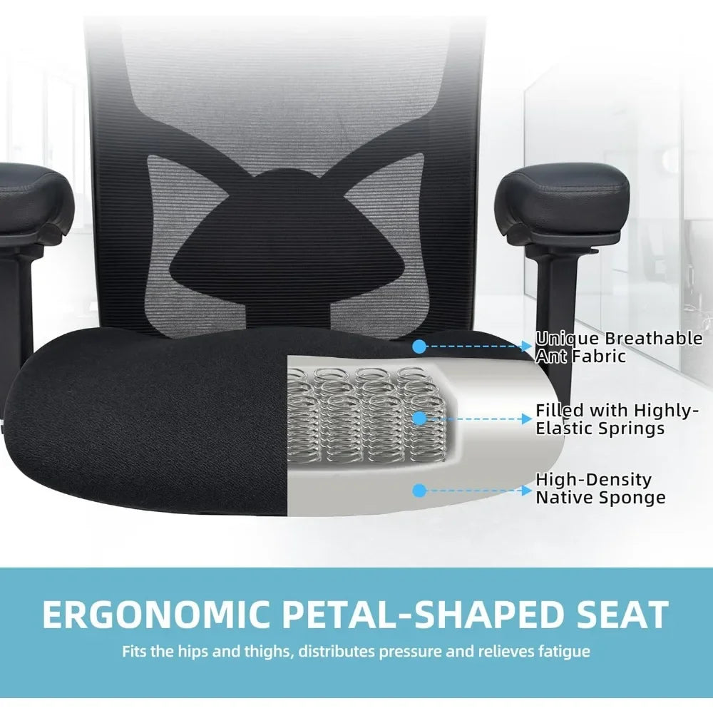 Big And Tall Office Chair 500lbs Ergonomic Mesh Desk Chair Heavy Duty Computer Chair Wide Thick Seat Cushion Black