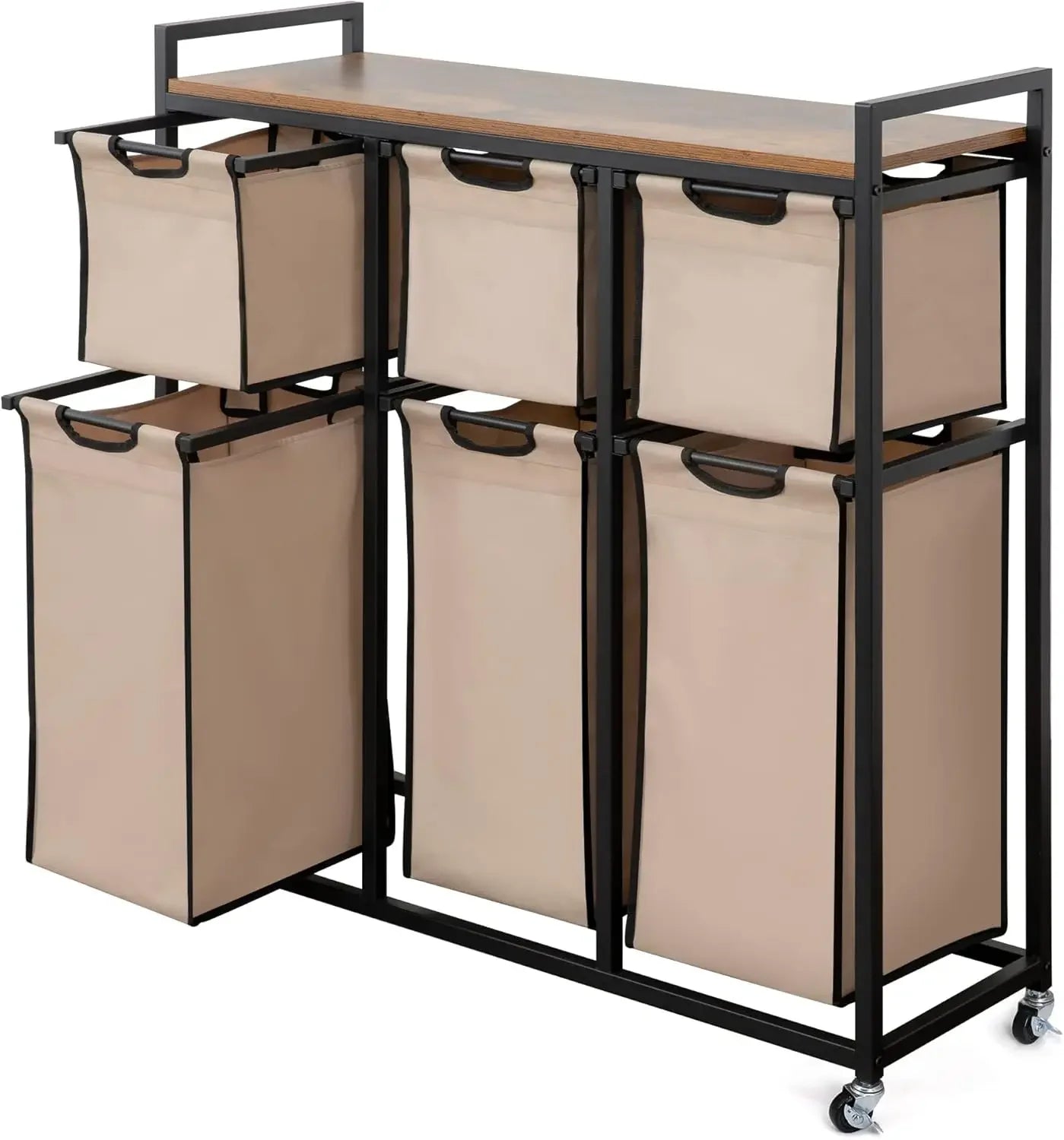Laundry Basket Organizer with 6 Sliding Sorter Bags Hampers for Laundry 6 Compartments Plastic Bag House Organization