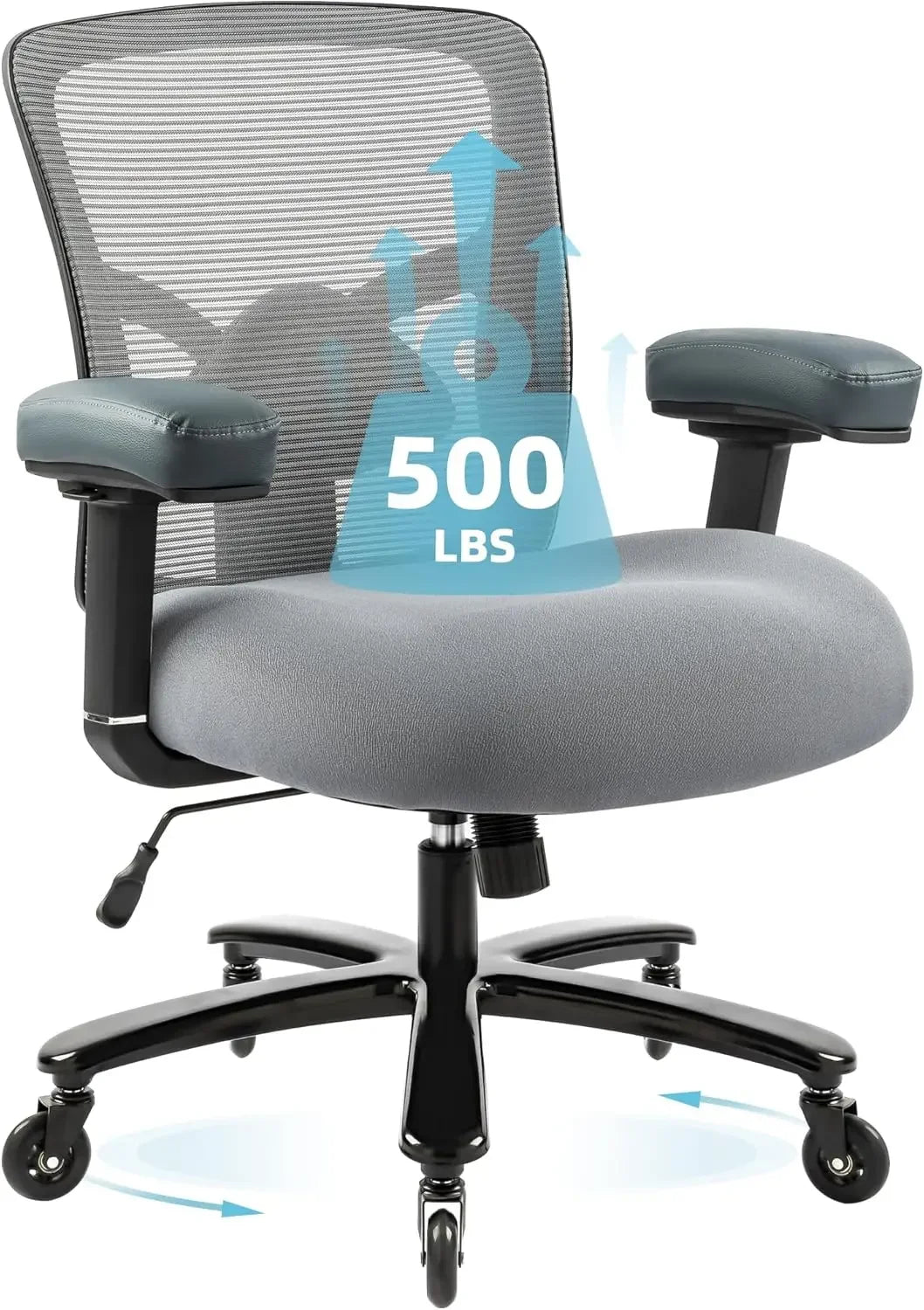 Big And Tall Office Chair 500lbs Ergonomic Mesh Desk Chair Heavy Duty Computer Chair Wide Thick Seat Cushion Black