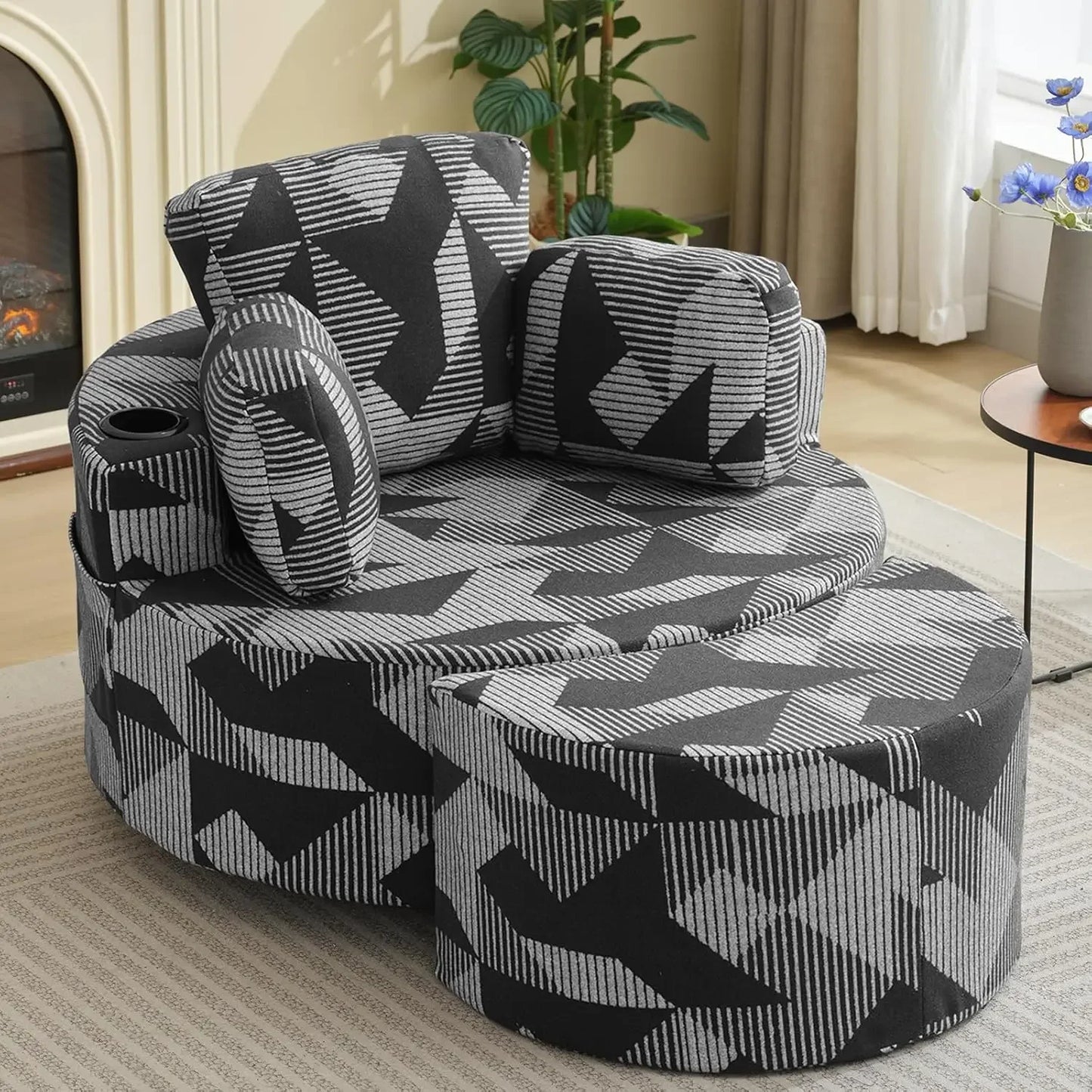 Swivel Accent Chair 42 Inch Wide Oversized Swivel Recliner Comfy Upholstered Round Barrel Chair with Ottoman for Living Room
