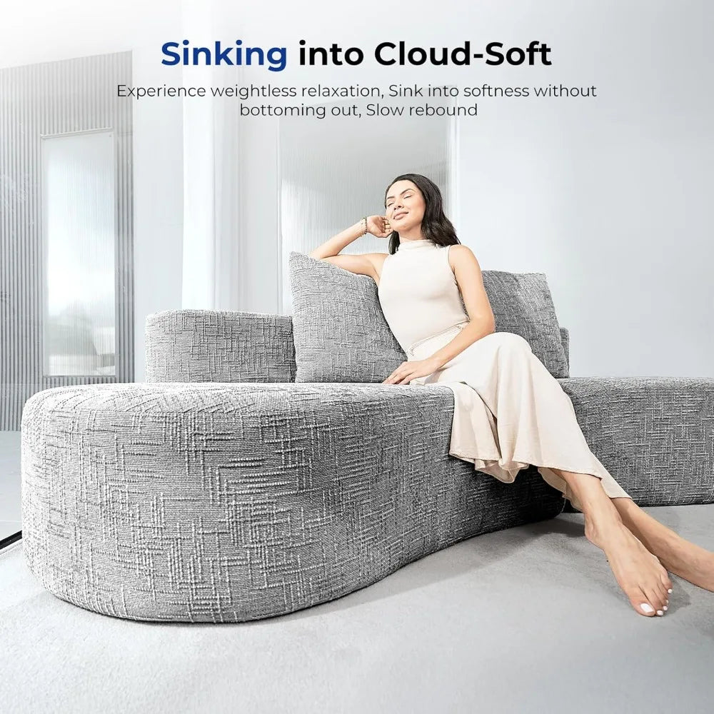 98" Curved Sofa with Half Moon Design, Sofa Bed with 2 Throw Pillows & 4 Seaters for Living Room, Office & Apartment