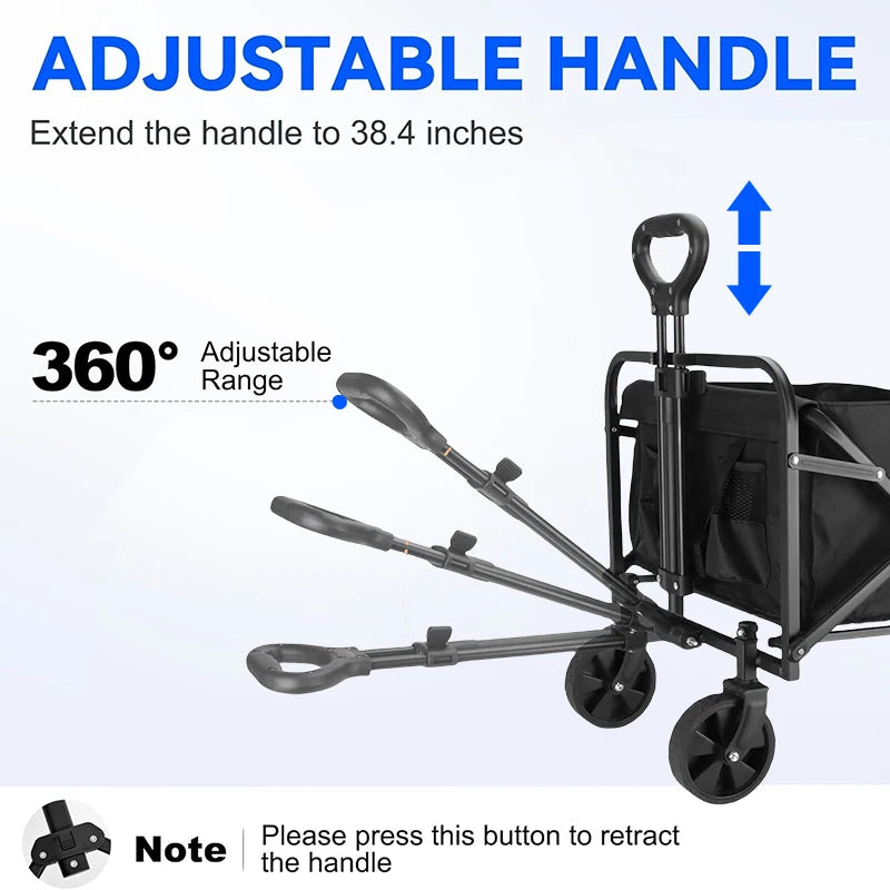 Heavy Duty All Terrain Folding Wagon Cart for Camping Grocery Shopping Garden and Sports Black Large Foldable Wagon