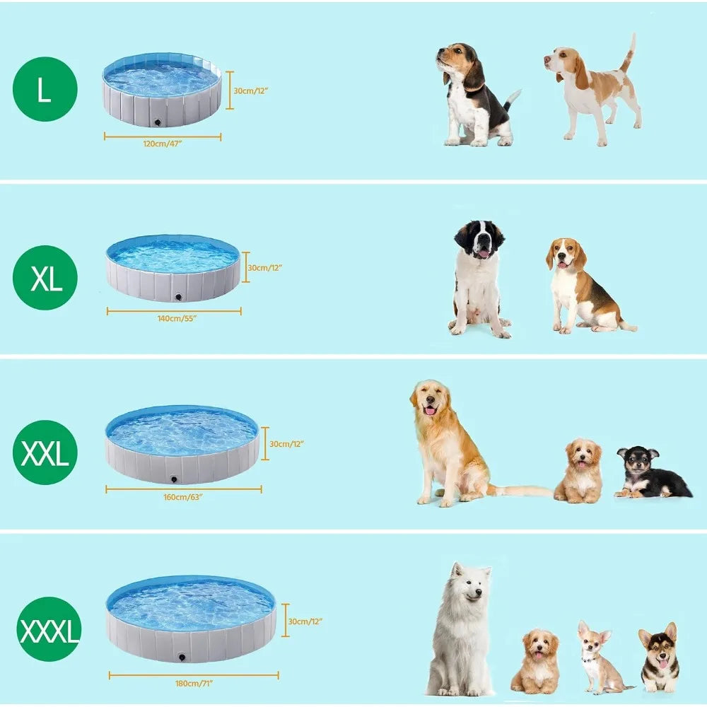 Foldable Dog Pool 71 x 12 Inches Collapsible Hard Plastic Portable Puppy Bath Tub Cat Shower Pet Wading Pool