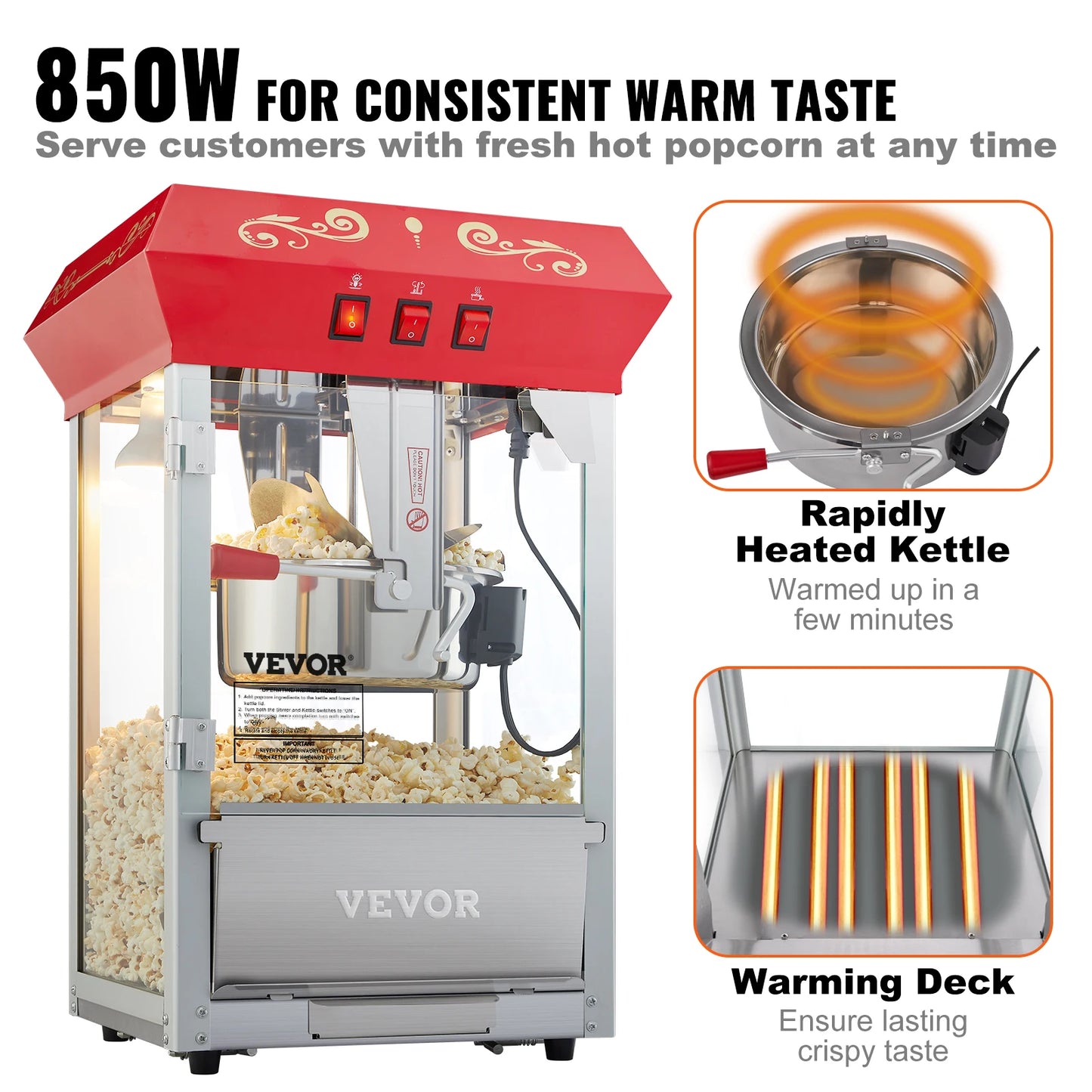 VEVOR 8 To 12 Oz Electric Popcorn Maker Commercial Popper